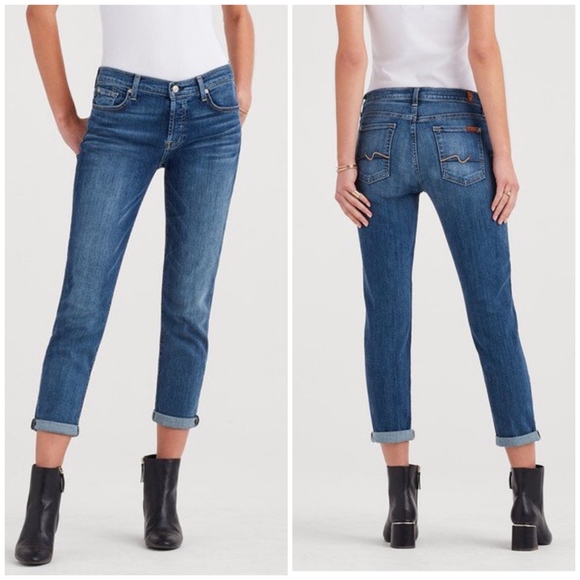 7 For All Mankind Denim - 7 For All Mankind Cropped Boyfriend Jeans A006